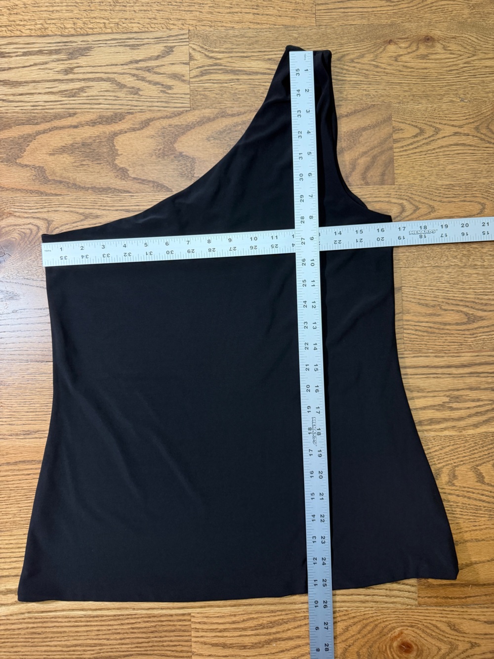 White House Black Market Asymmetrical Black One-Shoulder Drape Top - Picture 4 of 5